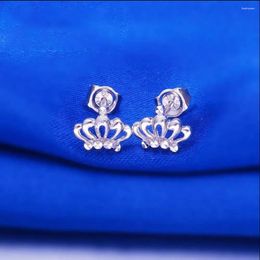 Stud Earrings Real Pure Platinum 950 Women Gift Lucky Hollow Crown 2.1-2.3g