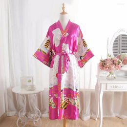 Women's Sleepwear Rose Women Long Silk Satin Wedding Bride Bridesmaid Robe Chinese Women's Kimono Gown Bathrobe