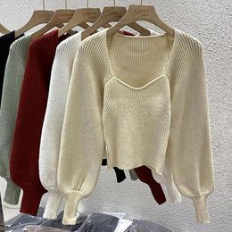 Women's Sweaters ALPHALMODA 2023 Knitted Top Winter French Style Square Neck Slim Fit Ladies Elegant Bottom Sweater Jumper