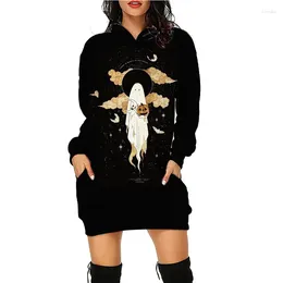 Women's Hoodies Vintage Hoodie Halloween Cartoon Print Medium And Long Casual Loose Sweater Versatile Fashion Trendy Clothing