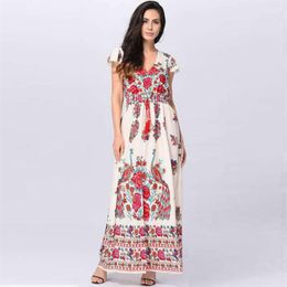 Casual Dresses High Waist Women Long Floral Dress Ladies V Neck Holiday Party Maxi Plus Size Sundress Evening Clothing