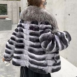 Women's Fur Faux 2023 Fashion Light Luxury Imitation Silver Fox Collar Women Coat Winter Warm Striped Temperament Y233 231106