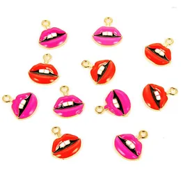 Charms 10pcs/Lot Red Rose Teeth Lips Enamel Drop Oil Alloy Bracelet Earring Keychain Pendants DIY Jewellery Accessories JY059