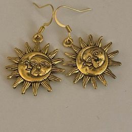 Moon Sun Dangle Earrings for Women Vintage Sun Face Earring Fashion Jewelry Statement Goth Gothic Accessories Wholesale