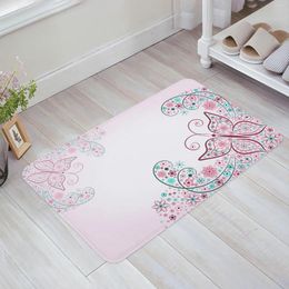 Carpets Butterfly Flower Pink Bedroom Floor Mat Home Entrance Doormat Kitchen Bathroom Door Decoration Carpet Anti-Slip Foot Rug