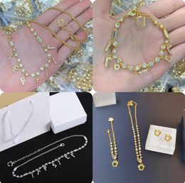 Golden Micro Inlays Crystal Tassel Necklaces Letter Inlaid Diamond Clavicular Necklace Bracelet Designer Jewellery wedding Women Accessories Gifts XMN11 --04