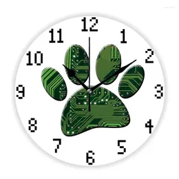 Wall Clocks Funny Dog Pawprint Electronic Circuit Board Home Decor For Engineer Computer Engineering Clock Watch Geek Puppy Lover Gift