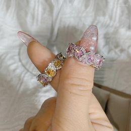 Cluster Rings Super Fairy Candy Colour Treasure Ring Female Bright Mult Flour Diamond Plated 18K Gold Light Luxury Temperament