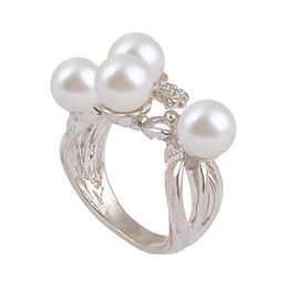 Cluster Rings Flowers Finger Stainless Steel For Women Pealr Middle Ring Fashion JewelryCluster