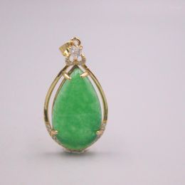 Pendant Necklaces Real Jade Gp 18K Gold Plated Women's Green Heating Chalcedony Raindrop Jewellery Alloy Silver 925 Wheat Necklace