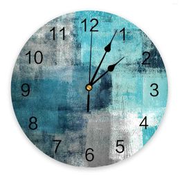 Wall Clocks Oil Painting Abstract Geometric Blue 3D Clock Modern Design Living Room Decoration Kitchen Art Watch Home Decor