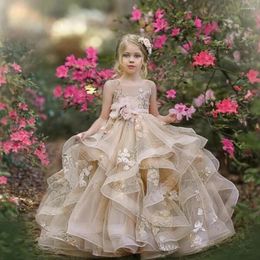 Girl Dresses First Communion Sash Lace Appliques Champagne Flower With Custom Made Ball Gown Birthday For Elegant