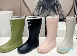 Designer Luxury rain boots lady coco booties boot flat rubber shoes Square Toe Women's Rain Boots Thick