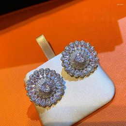 Stud Earrings 2023 Sun Flower Shiny Gem Luxury Fashion High-end Round Shape Elegant Lady Classic Ear Jewellery