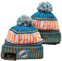 Men Knitted Cuffed Pom Miami Beanies MIA Bobble Hats Sport Knit Hat Striped Sideline Wool Warm BasEball Beanies Cap For Women A1