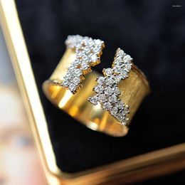 Cluster Rings Trendy Luxury Gold Color Cubic Zirconia Ring For Women Modern Wide Band Finger OL Style Female Jewelry Drop