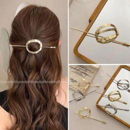 Hair Clips & Barrettes Gold Silver Color Metal Geometric Round Square Hollow Clip Sticks Headwear Scrunchie AccessoriesHair