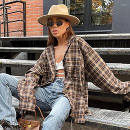 Women's Blouses 2023 Autumn And Winter American Plaid Vintage Shirt Design Sense Loose Long-sleeved Oversize