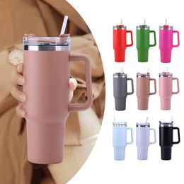 Water Bottles 40OZ Straw Coffee Insulation Cup With Handle Portable Car Stainless Steel Bottle LargeCapacity Travel BPA Free Thermal Mug 230406