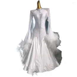 Stage Wear Ballroom Dress High End Customised Full Diamond Fur Large Hemline Waltz Tango Female Adult Professional Apparel