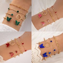 4Pcs Fashion Acrylic Butterfly Cuff Bracelet Set For Women Gold Colour Chain Open Bangle Female Trendy Jewellery Gift