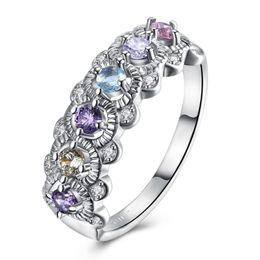 Wedding Rings Trendy Jewellery Silver Colour Ring Pink Blue Purple Semi Precious Stone Gift Party For Women AR2115Wedding