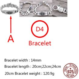 D4 S925 Sterling Silver Bracelet Trend Smooth Cross Flower Letter Personalised Punk Hip Hop Jewellery Style Gift for Lovers