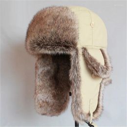 Berets B-8521 Adult Winter Warm Bomber Hats Male Ear Protectors Ski Caps Fur Russian Ushanka Headwear