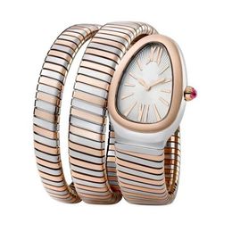 2021 New Women Watch Snake Bangle Silver Rose Gold Long Bracelet White Rome Japanese Quartz Stainless Steel Sapphire Wristwatch340b