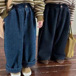 Trousers Children Clothing Kids Denim Pants 2023 Fashion Autumn Winter Cashmere Jeans Baby Boys And Girls Thick Straight Leg