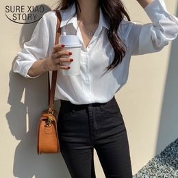 Women's Blouses Shirts Spring Fashion Women's Top White Shirt Bottom Shirt Black Korean Chiffon Shirt Office Women's Wear Fully Matched 230406