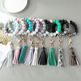 Keychains Silicone Keychain For Keys Tassel Wood Beads Bracelet Keyring Women Accessories Multicolor WholesaleKeychains