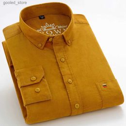 Men's Casual Shirts Men's Long Sleeve Vintage 100% Cotton Corduroy Shirt Single Patch Pocket Standard-fit Button-down Collar Quality Casual Shirts Q231106