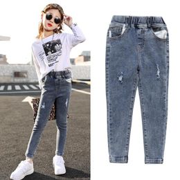 Jeans Teenage Girls' High Waist Jeans Children's Girls' Elastic Jeans Slim Fit for Foreign Style Long Legs 3-13 Girls' Pants Clothing 230406