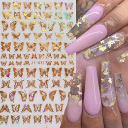 Nail Art Kits Laser Gold Silver Butterfly Sticker 3D Bronzing Pattern Self Adhesive Transfer Sliders Decals DIY Decoration