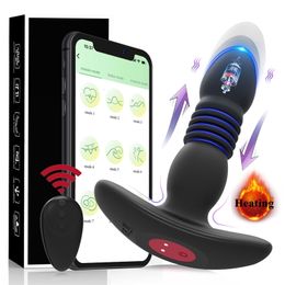Vibrators Telescopic Vibrating Butt Plug Anal Vibrator Wireless Remote Sex Toys for Women Heating Dildo Prostate Massager Gay Men Buttplug 230404