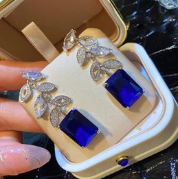 Dangle Earrings Tassel Leaf Geometric Blue Zircon For Women Luxury Fashion Designer Summer Fresh Party Banquet Vintage Fine Jewellery