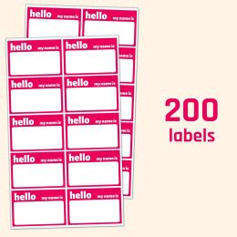 200 Pack - Hello My Name Is Stickers, 75 x 50 mm - Red 600pack happy sad smilling face emotion stickers 2.5cm red garden 1106