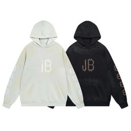 Balencaigaa Paris Fashion Brand b Home 2023 Mud Hand Painted Scrubbed Washable Old Made Long Sleeve Unisex Hooded Sweater Loose Fit