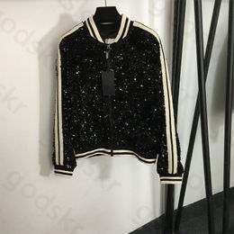 Sequin Embroidery Sport Coat Women Fashion Loose Zipper Sweatshirt Designer Long Sleeved Jacket