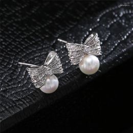 Stud Earrings Inlaid Cubic Zirconia Pearl For Women Personality Fashion Butterfly Design Birthday Jewellery Gift