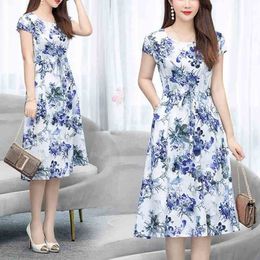 Casual Dresses Loose Party Casual Dress Sundress Plus Size Women Clothes Print Elegant O-neck Short Sleeve Summer Straight Natural 230425