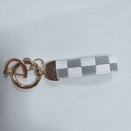 Quality Keychain Leather PU Old Flower Plaid Portable Lanyard Car Key Ring Pendant