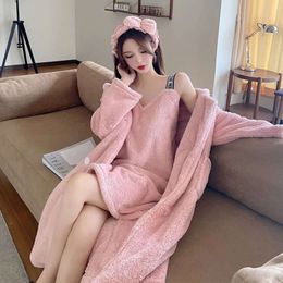 Winter Flannel Pamas Set for Women Thick Warm Sleepwear Nightgown with Pants Long-sleeved Cardigan Pyjamas Homewear Clothes