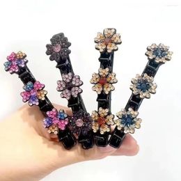 Hair Clips 2023 Fashion Sparkling Crystal Stone Braided 3 Flower Accessory For Women Girls