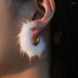 Hoop Earrings Winter Trendy White Red Black Fur C For Women Girls Fashion Accessories