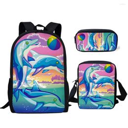 School Bags Colorful Cartoon Dolphin Print Children Backpacks For Teenagers Boys Girls Lightweight