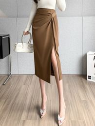 Skirts High waisted mid length split style women's skiing arrival in autumn fashionable solid full matching office women's professional skills W1218 230406