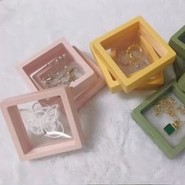 Watch Boxes Cases 10pcs Jewelry Storage Box 7cm 9cm 11cm Pink Yellow Green Colorful Square 3D Plastic Membrane Transparent Case Gift Packaging 230404