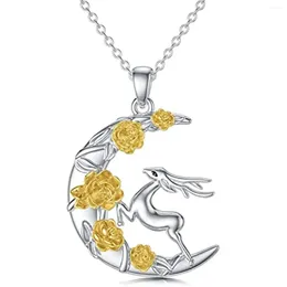 Pendant Necklaces Moon Necklace Deer Silver Color Rose Flower For Women Jewelry Gifts Teens